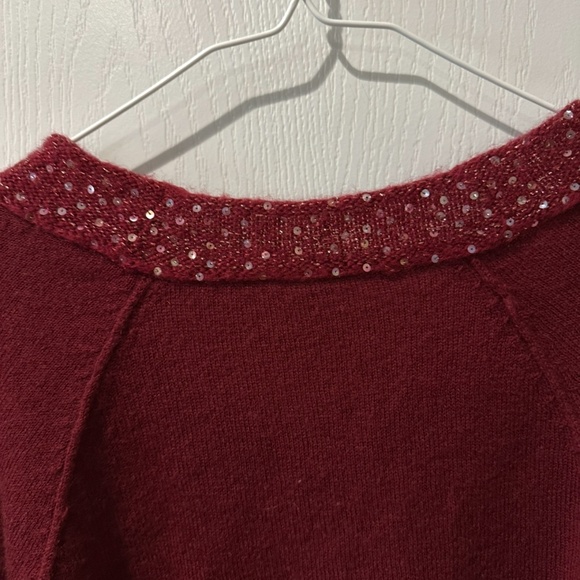 Free People Burgundy Red Beaded Deep V Sweater - Picture 5 of 6